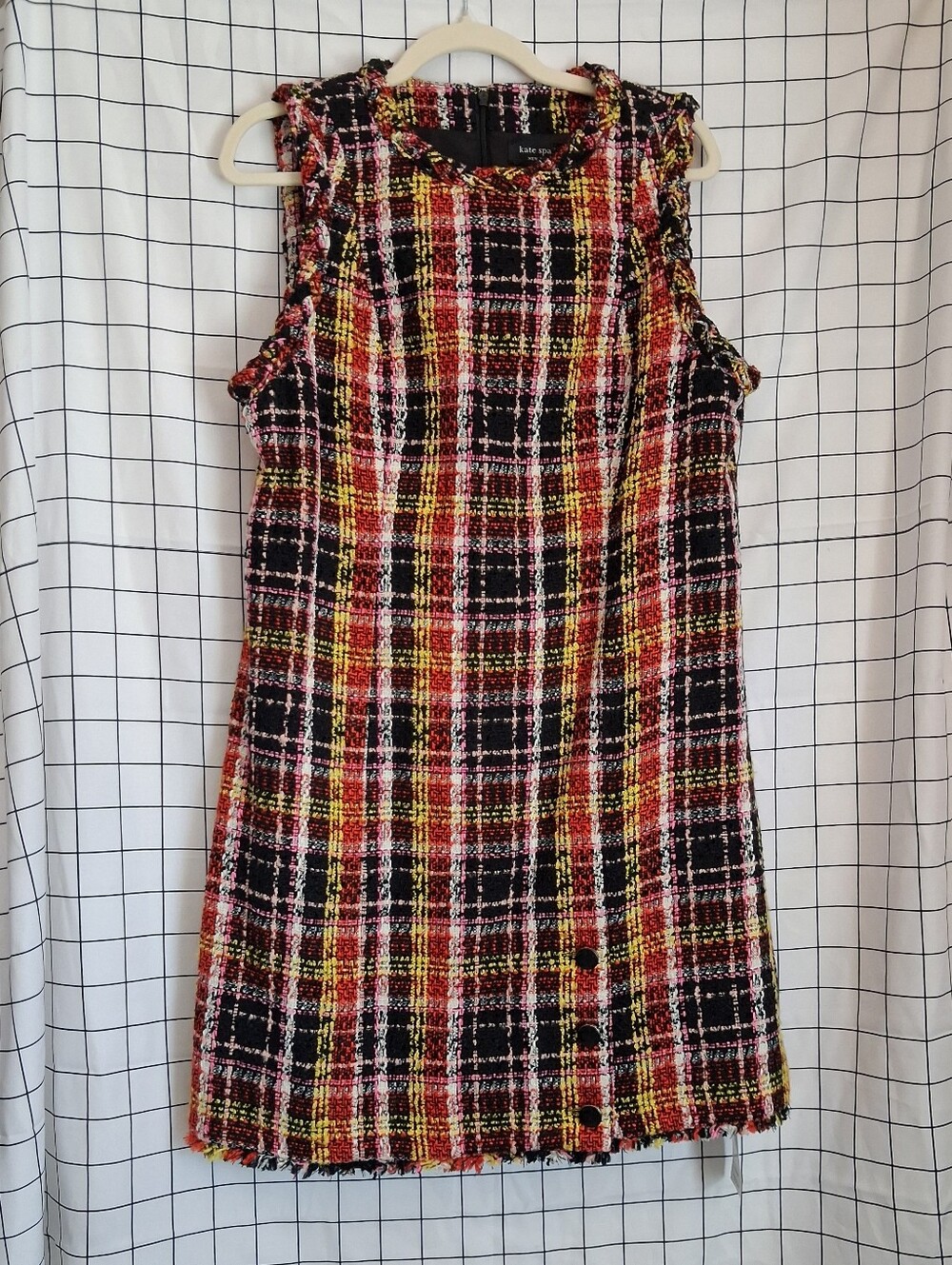 Kate Spade Art Plaid Multi Tweed Mini Dress Size 12